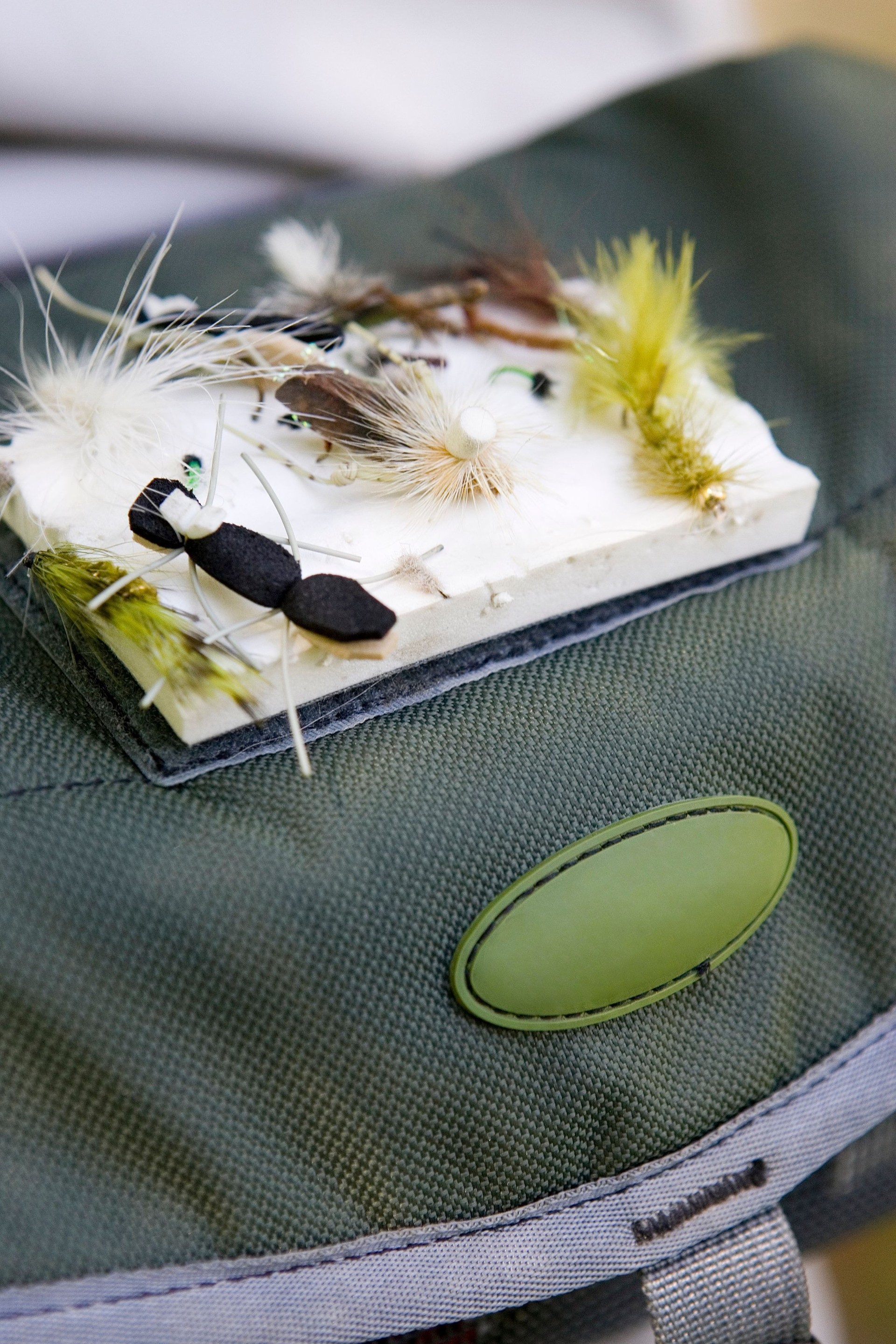 Fly Fishing Lures on Bait Bag-closeup